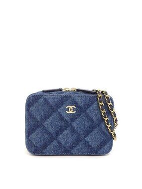 Chanel Shoulder Bag Quilted Mini and Later Blue Denim Gold